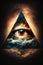 Eye of Providence Pyramid Illuminati with Cosmic Space Abstract Background