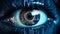 Eye pupil of a robot, cybernetic eye. Futuristic eye of a robot. AI. Human android cyborg eye futuristic control