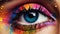 Eye with rainbow makeup. Neural network AI generated