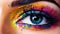 Eye with rainbow makeup. Neural network AI generated