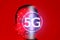 Eye recognition technology on new cyber technology 5G wireless internet wifi connection, isolated on future concept in global
