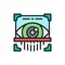 Eye scan, retina scanner, id identity flat color line icon.