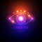 Eye Scanner Logo .Neon cyber eye.Electronic nanotechnology .Technologies of the future .Vector illustration .