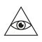 Eye in triangle simple minimalistic symbol. All seeing Illuminati eye pyramid vector illustration