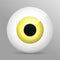 Eye, yellow. Realistic 3d orange eyeball vector illustration. Real human iris,pupil and eye sphere. Icon ,transparent background.