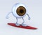 Eyeball with arms and legs on surf board