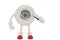 Eyeball cartoon character and magnifier isolated on white background. 3D illustration