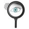 Eyeball icon with magnifier. Magnifying glass.