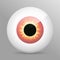 EyeballyellowEye, red. Realistic 3d red eyeball vector illustration. Real human iris,pupil and eye sphere. Icon, transparent .