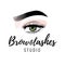 Eyebrow and eyelashes studio logo, beautiful perfect eye makeup design, long black lashes, vector