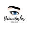 Eyebrow and eyelashes studio logo, beautiful perfect eye makeup design, long black lashes, vector