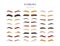 Eyebrows flat icons set. Different curved eyebrow shapes. Shaggy, bushy silver, black, brown cosmetology