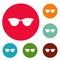 Eyeglasses for blind icons circle set vector