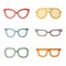 Eyeglasses flat multicolored vector set. Minimalistic design. Part one.