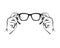 Eyeglasses icon. Oculist logo. Hand holding glasses. Vector.