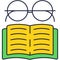 Eyeglasses over open book icon flat vector