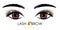 Eyelash extension. Beauty salon banner. Lengthening mascara. Makeup procedure. Curved false lash. Cosmetologist service