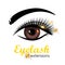 Eyelash extension. Beauty salon banner. Lengthening mascara. Makeup procedure. Lady false lash. Cosmetologist luxury