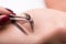 Eyelash extension procedure at beauty salon