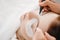 Eyelash extension procedure. Master marker puts markup scheme guide lashes