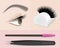 Eyelash extension, stand brush tweezers tool, vector