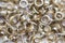Eyelet on white background. Collection of gold eyelet on a textured background.