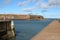 Eyemouth harbor entrance with view to North Sea