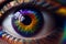 Eyes with Bright Iris, Beautiful Rainbow Woman Eye, Generative AI Illustration