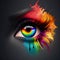 Eyes with Bright Makeup, Beautiful Rainbow Woman Eye, Generative AI Illustration