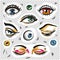 Eyes fashion stickers patch badges isolated
