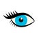 Eyes icon. Blue female eye with eyelashes isolated on white background. Flat style logo. Vector illustration for beauty salons,