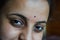 Eyes of a Indian girl with traditoinal bindi on her forehead