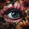 Eyes of madness, in the style of floral surrealism