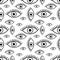 Eyes open seamless background. Monochrome, vector hand drawn on white background