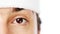 Eyes, optometry and closeup of face in studio for retina health, wellness or eyesight on white background. Eye care