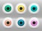 Eyes set. Realistic 3d eyeballs vector illustration.Real human iris,pupil and eye .Blue, green, yellow, red, purple, violet colors