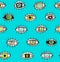 Eyes sketchy hand drawn outline colorful seamless pattern background.