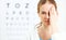 Eyesight check. woman at doctor ophthalmologist optician