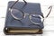 Eyesight glasses and business notebook