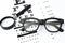 Eyesight test with black small magnifier, black glasses and snellen chart