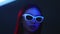 eyewear fashion neon light face girl in sunglasses