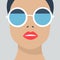 Eyewear glasses woman closeup portrait. Flat cartoon girl character, design background