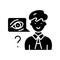 Eyewitness testimony black icon, concept illustration, vector flat symbol, glyph sign.