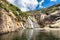 Ezaro waterfall, Galicia, Northern Spain in Spring. It empties into the Atlantic ocean in a waterfall