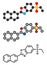 Ezutromid Duchene muscular dystrophy drug molecule. Stylized 2D renderings and conventional skeletal formula. Activator of