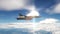 F-18 fighter jet flying above the clouds, armed with missiles. Computer animation