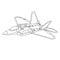 F-22 Raptor Aircraft Outline Illustration. Military Airplane Coloring Book.