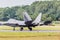 F-22A Raptor slows on the runway after landing