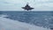 F-35 fighter takes off vertically from the aircraft carrier. 3D Rendering