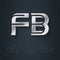 F and B initials, silver logo. FB - Metallic 3d icon or logotype template. Vector design element with lineart option